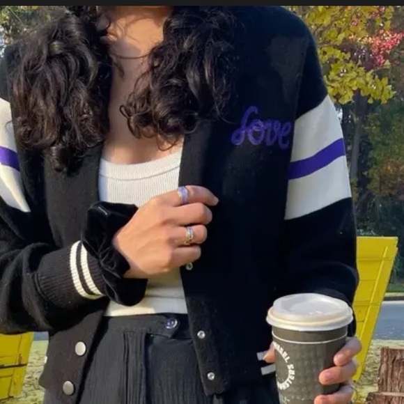 Sandro Ashton Varsity Cardigan Black Jacket with Purple Lettering S - Picture 1 of 14